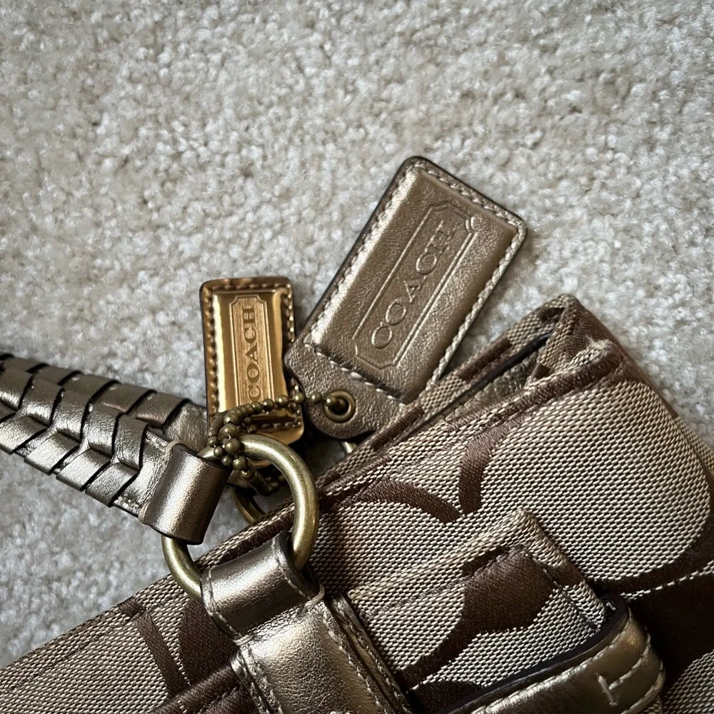 Coach Signature Print Brown and Tan Handbag Purse - Picture 9 of 10
